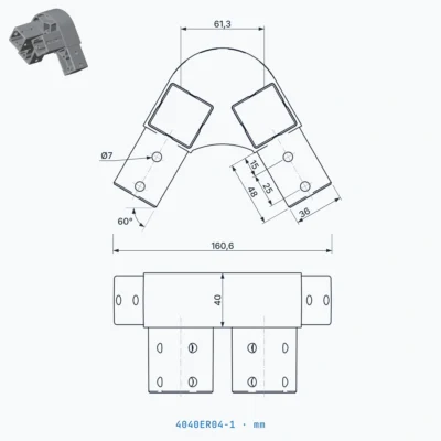 okifix 4040ER04-1 ölçülü teknik çizim (mm)