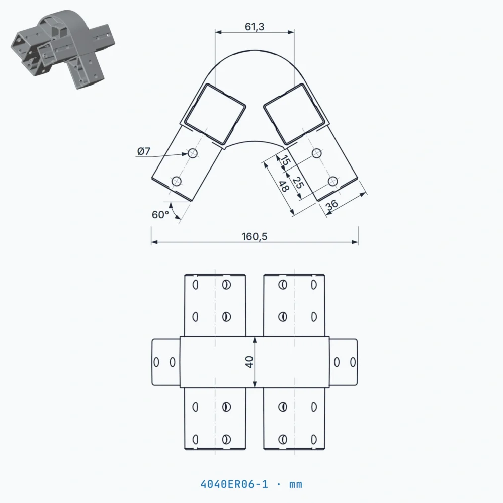 okifix 4040ER06-1 ölçülü teknik çizim (mm)