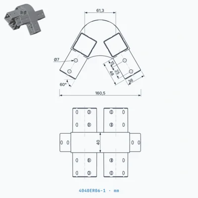 okifix 4040ER06-1 ölçülü teknik çizim (mm)