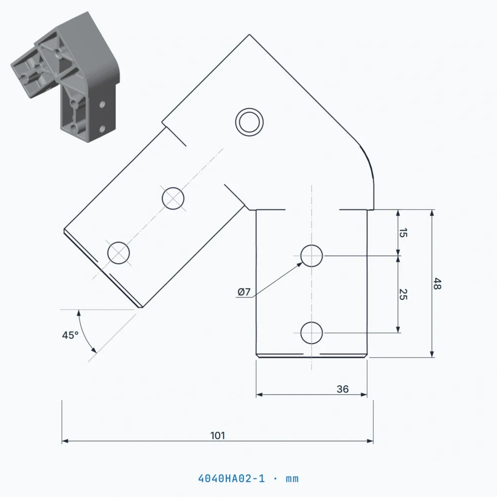 okifix 4040HA02-1 ölçülü teknik çizim (mm)