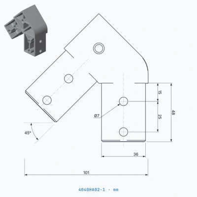 okifix 4040HA02-1 ölçülü teknik çizim (mm)