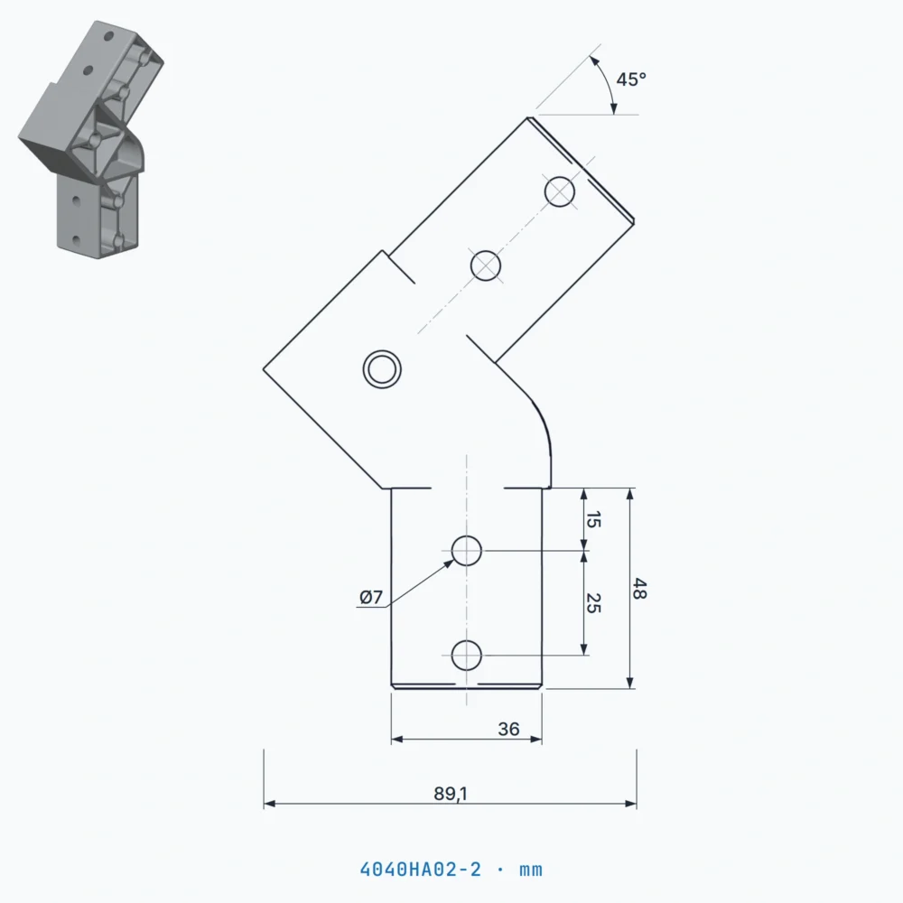 okifix 4040HA02-2 ölçülü teknik çizim (mm)