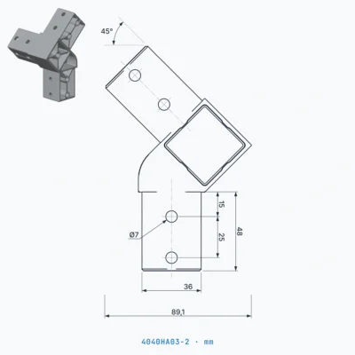 okifix 4040HA03-2 ölçülü teknik çizim (mm)