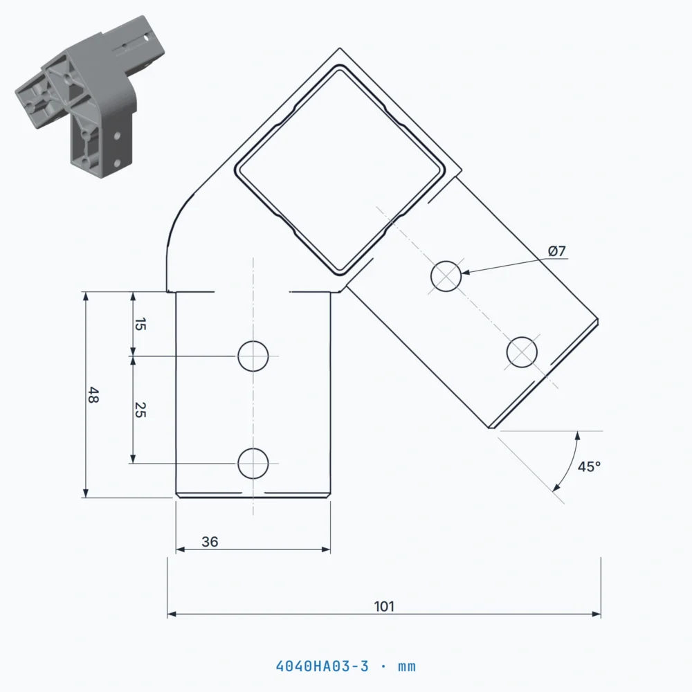 okifix 4040HA03-3 ölçülü teknik çizim (mm)