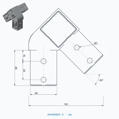 okifix 4040HA03-3 ölçülü teknik çizim (mm)