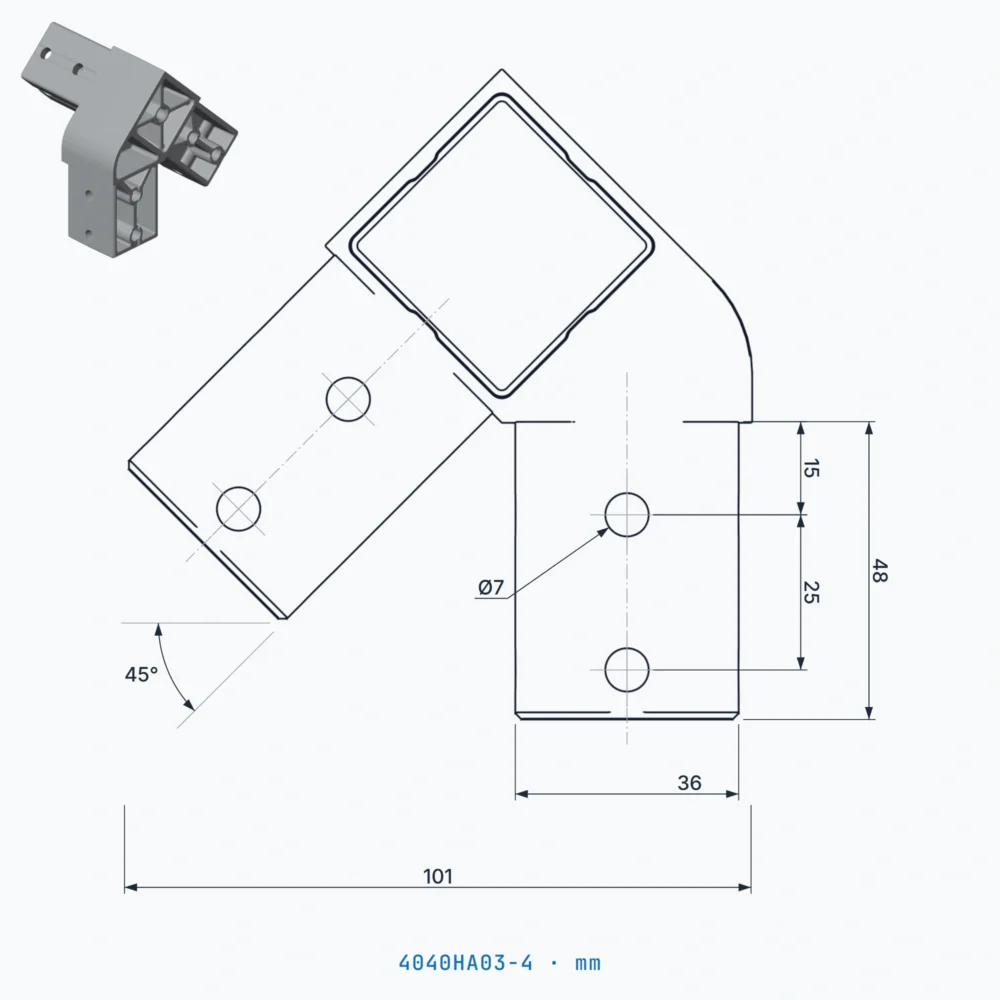 okifix 4040HA03-4 ölçülü teknik çizim (mm)