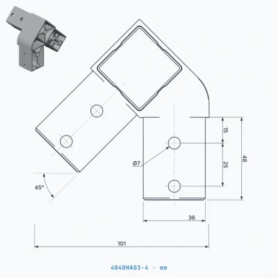 okifix 4040HA03-4 ölçülü teknik çizim (mm)
