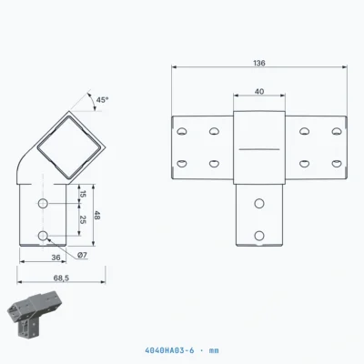 okifix 4040HA03-6 ölçülü teknik çizim (mm)