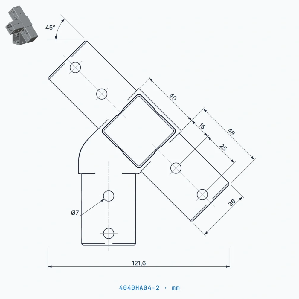 okifix 4040HA04-2 ölçülü teknik çizim (mm)