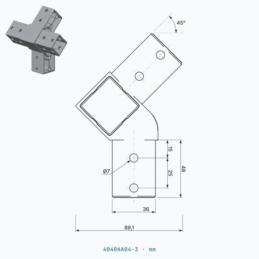 okifix 4040HA04-3 ölçülü teknik çizim (mm)