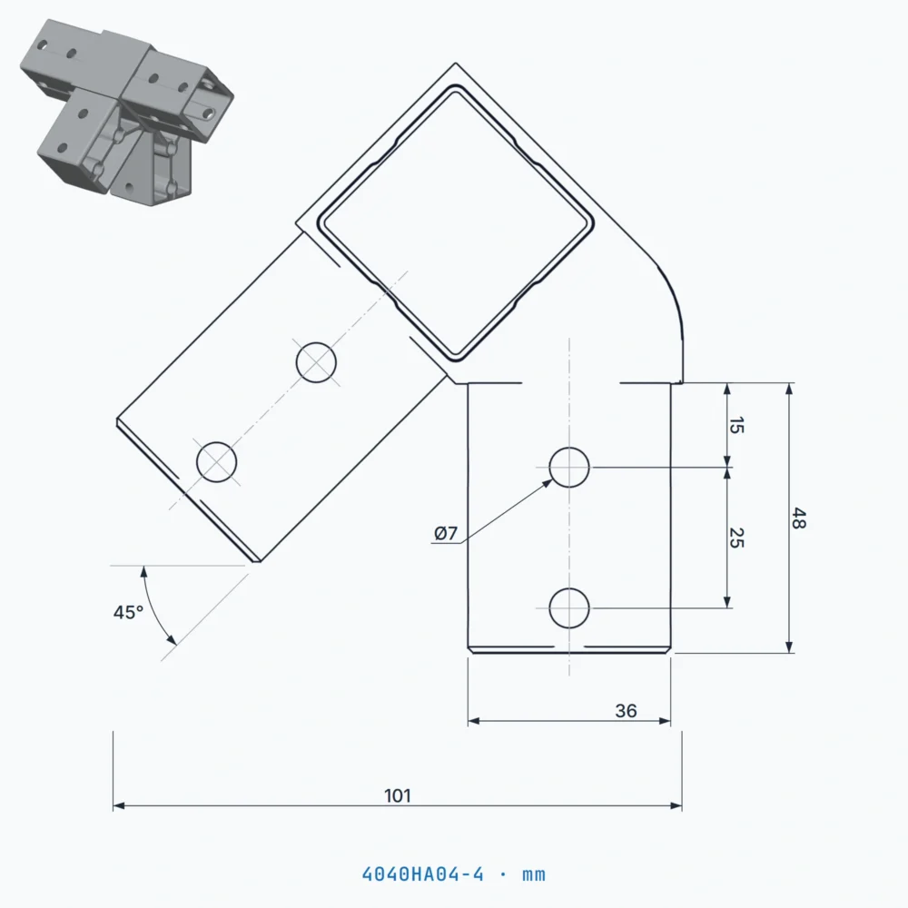 okifix 4040HA04-4 ölçülü teknik çizim (mm)