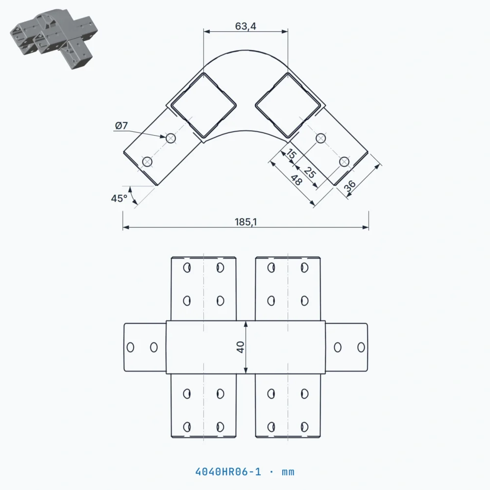 okifix 4040HR06-1 ölçülü teknik çizim (mm)