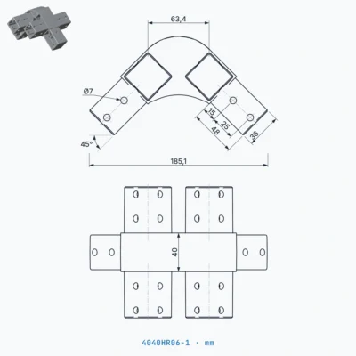 okifix 4040HR06-1 ölçülü teknik çizim (mm)