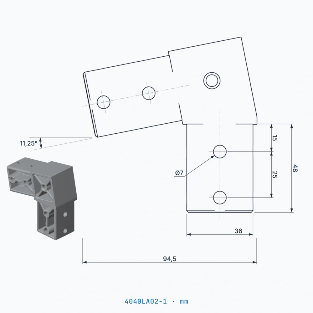 okifix 4040LA02-1 ölçülü teknik çizim (mm)