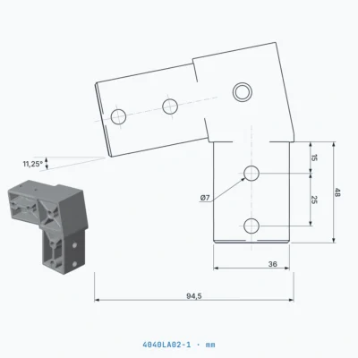 okifix 4040LA02-1 ölçülü teknik çizim (mm)