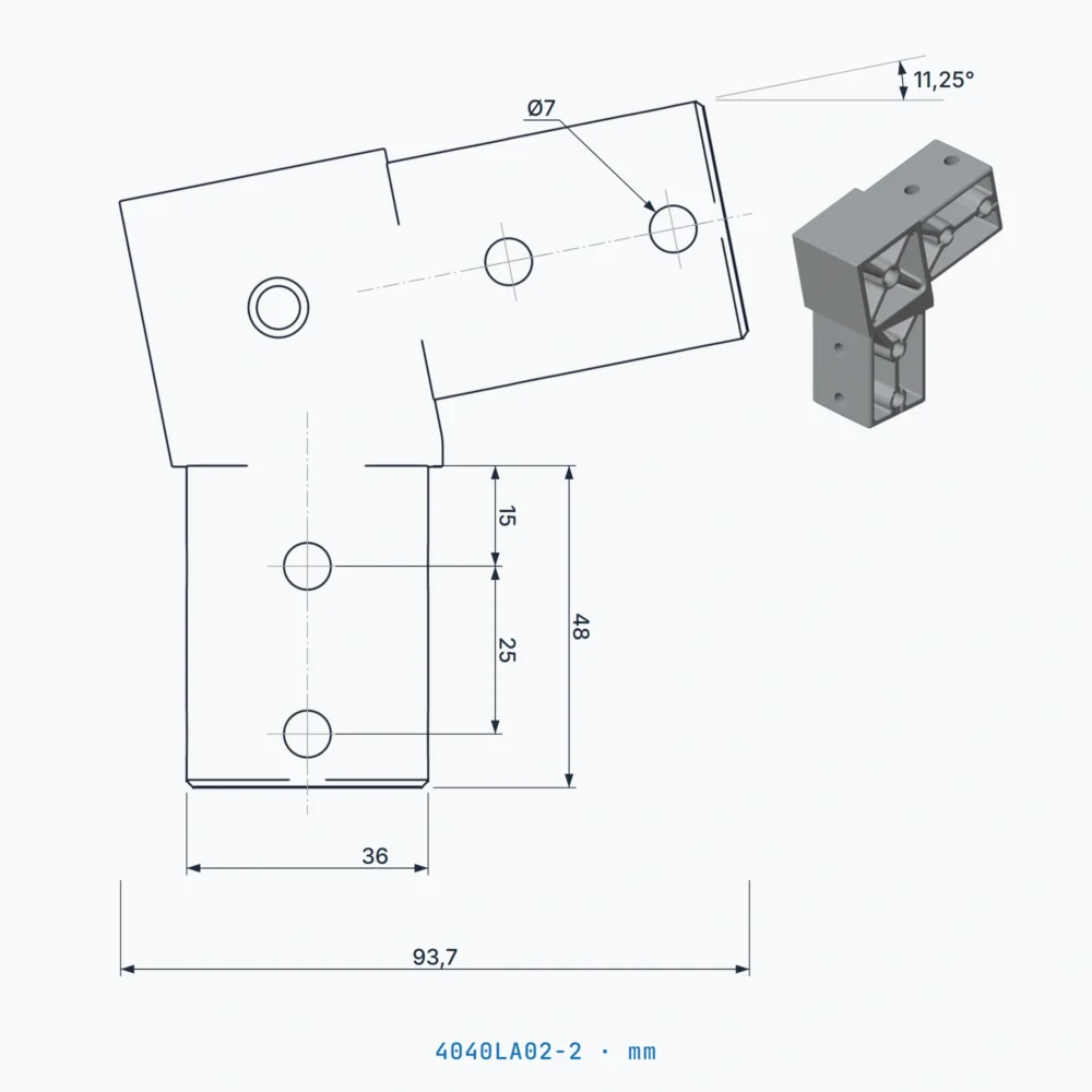 okifix 4040LA02-2 ölçülü teknik çizim (mm)