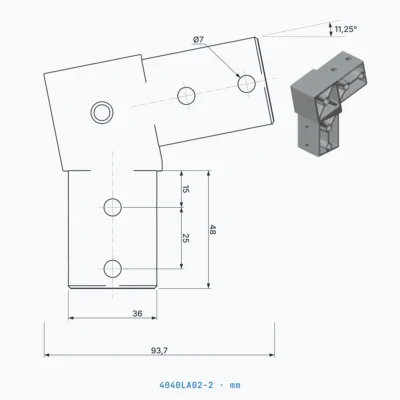 okifix 4040LA02-2 ölçülü teknik çizim (mm)