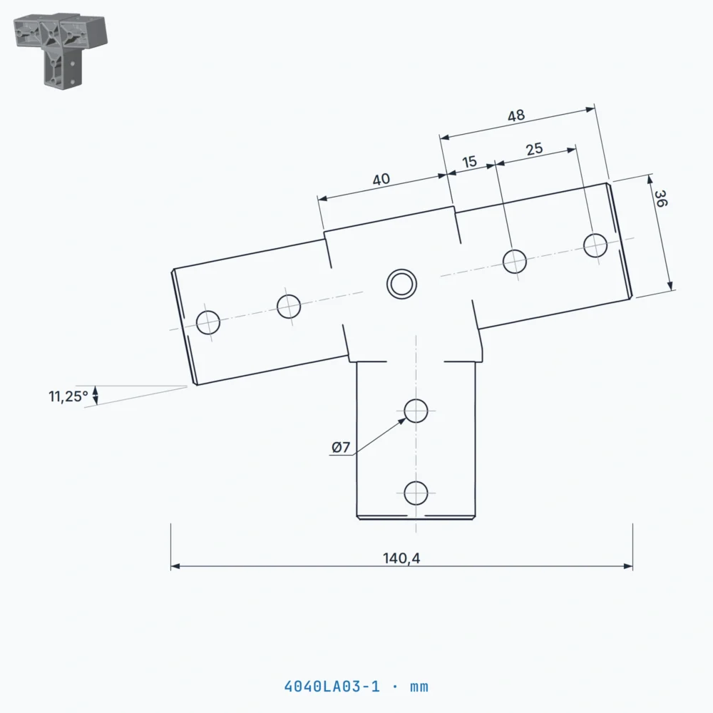 okifix 4040LA03-1 ölçülü teknik çizim (mm)