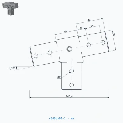 okifix 4040LA03-1 ölçülü teknik çizim (mm)