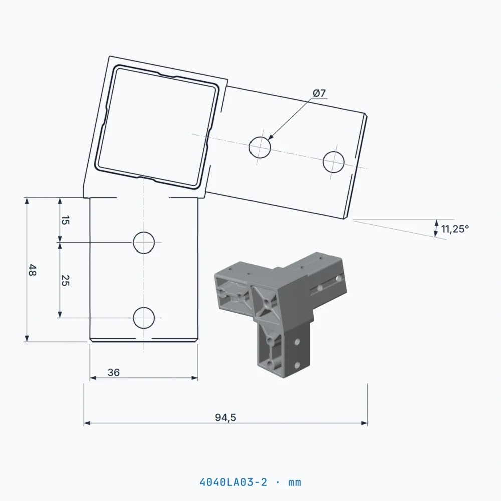 okifix 4040LA03-2 ölçülü teknik çizim (mm)