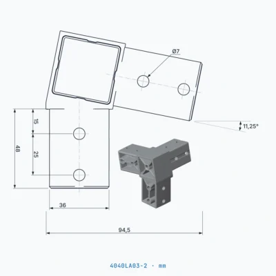 okifix 4040LA03-2 ölçülü teknik çizim (mm)