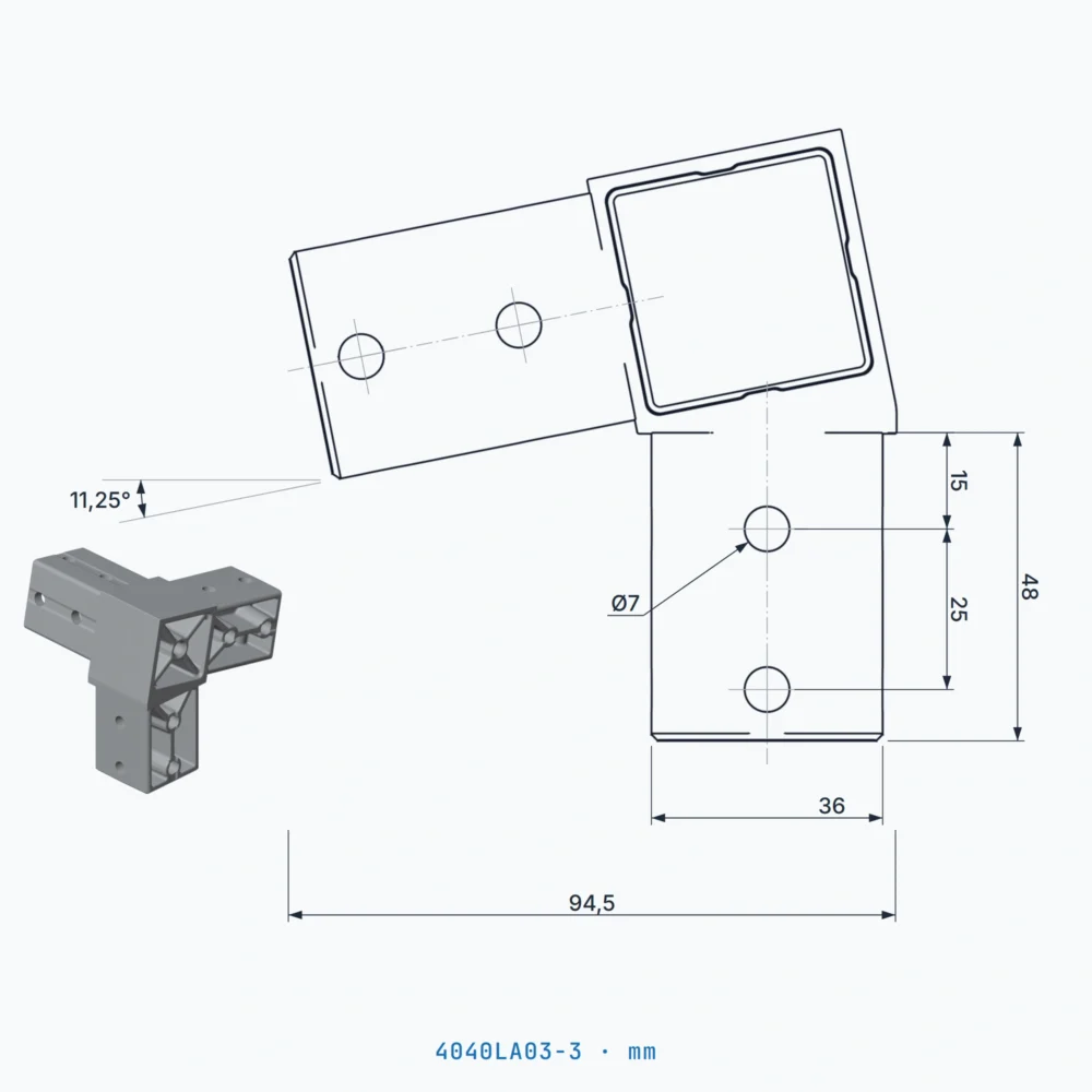 okifix 4040LA03-3 ölçülü teknik çizim (mm)