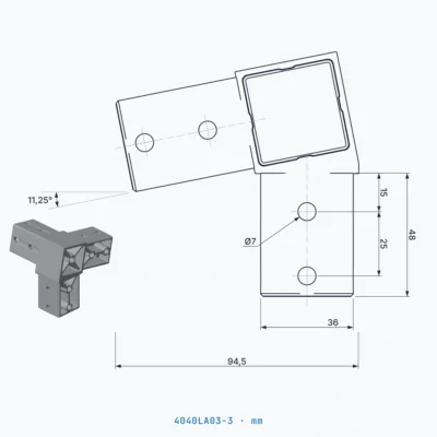 okifix 4040LA03-3 ölçülü teknik çizim (mm)