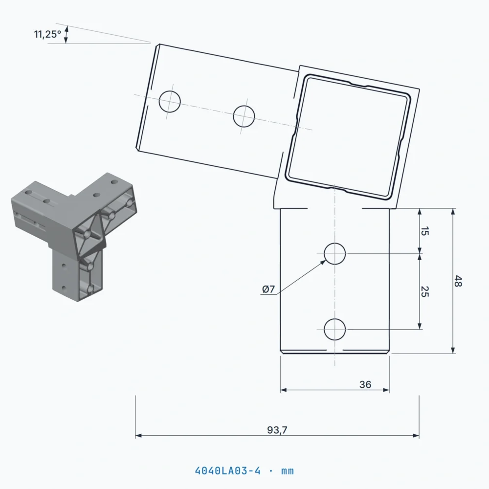 okifix 4040LA03-4 ölçülü teknik çizim (mm)