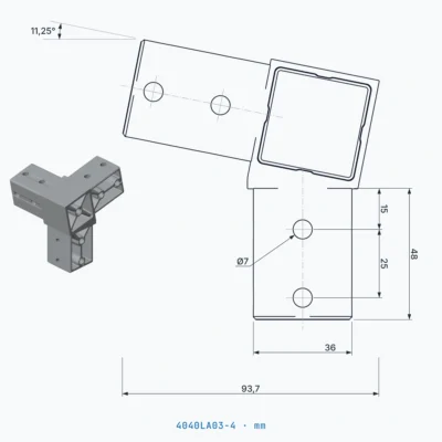 okifix 4040LA03-4 ölçülü teknik çizim (mm)