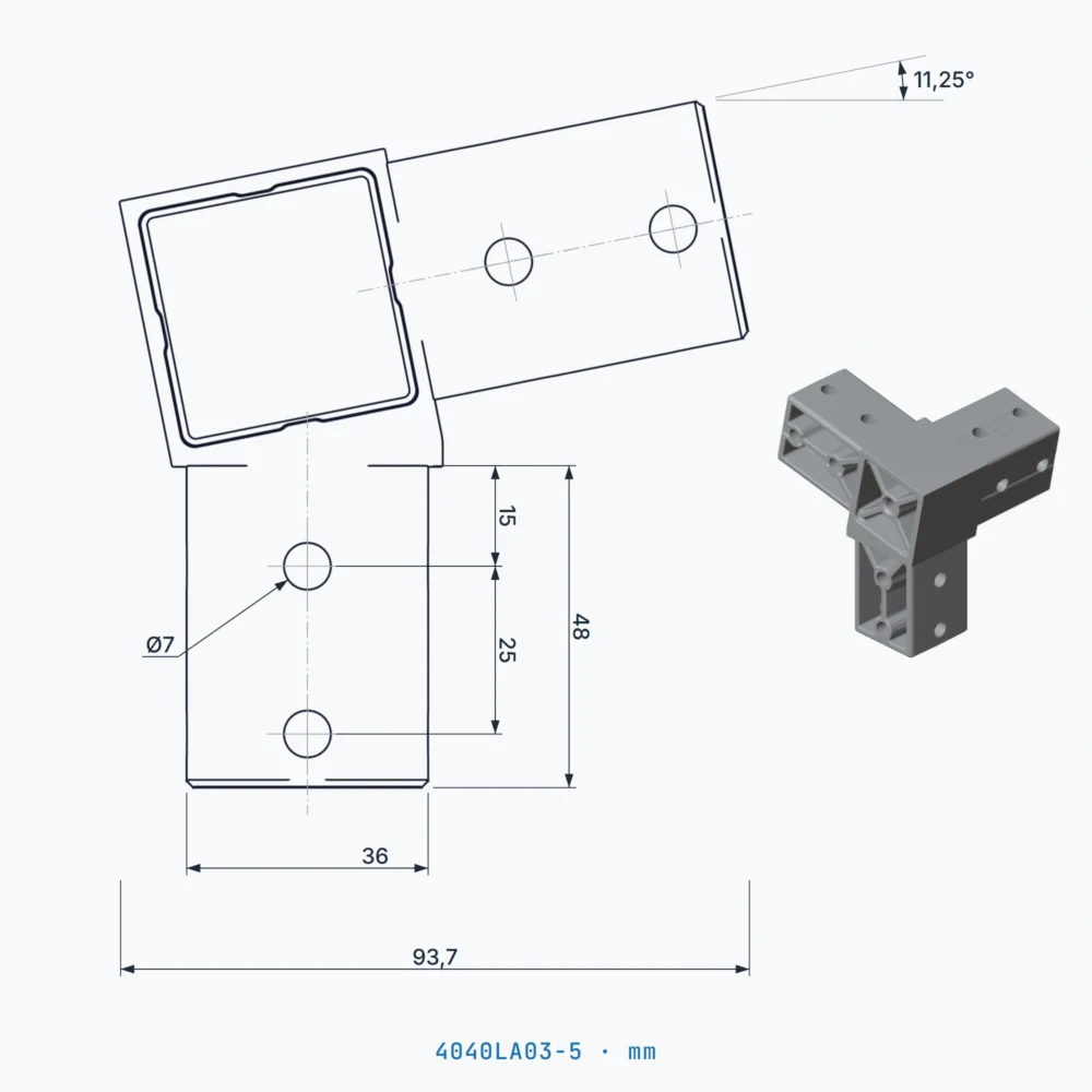 okifix 4040LA03-5 ölçülü teknik çizim (mm)