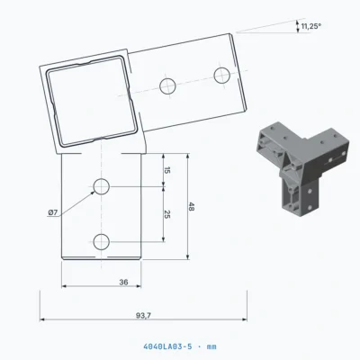 okifix 4040LA03-5 ölçülü teknik çizim (mm)
