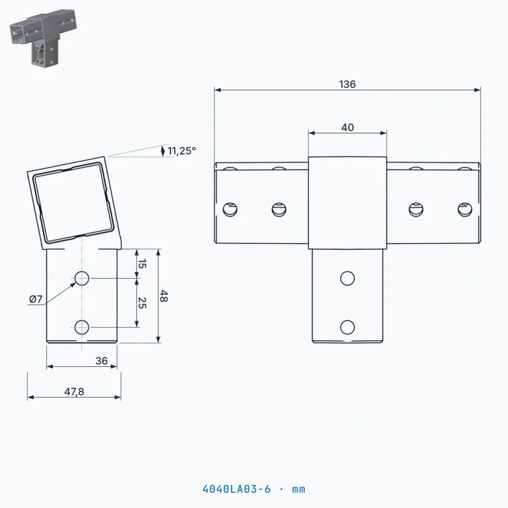 okifix 4040LA03-6 ölçülü teknik çizim (mm)