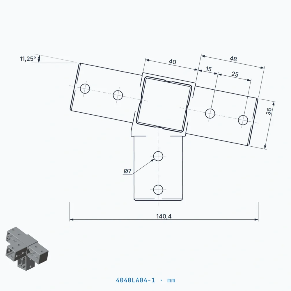 okifix 4040LA04-1 ölçülü teknik çizim (mm)
