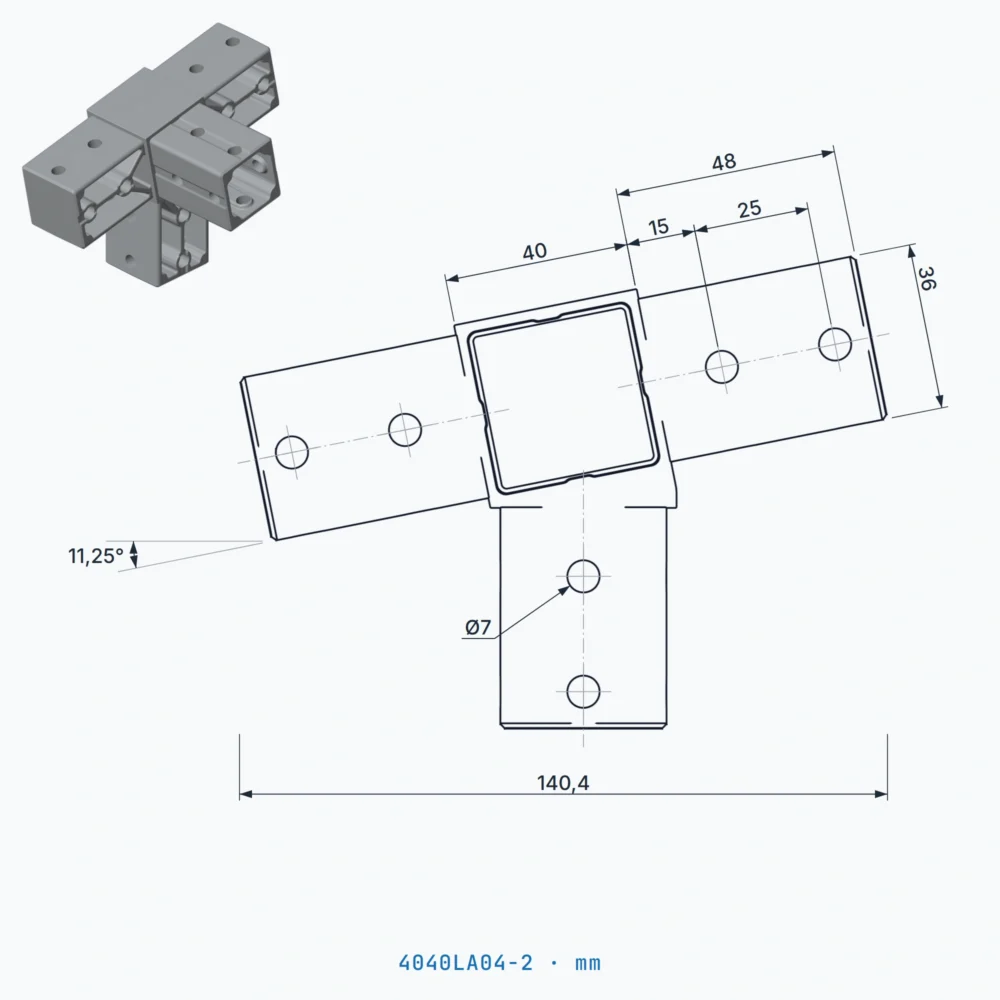 okifix 4040LA04-2 ölçülü teknik çizim (mm)