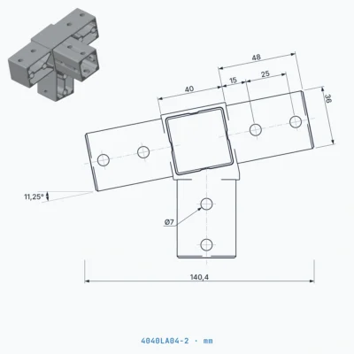 okifix 4040LA04-2 ölçülü teknik çizim (mm)