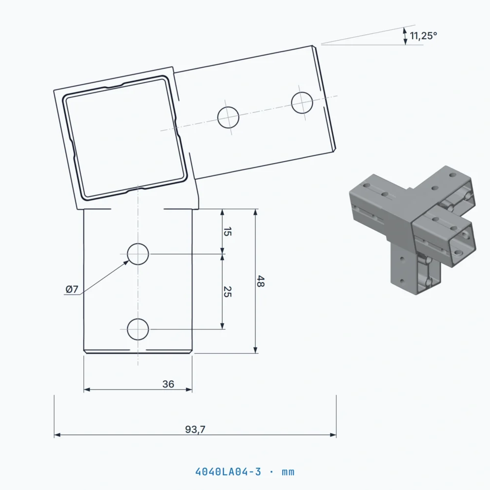 okifix 4040LA04-3 ölçülü teknik çizim (mm)