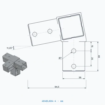 okifix 4040LA04-4 ölçülü teknik çizim (mm)