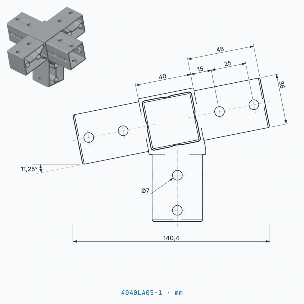 okifix 4040LA05-1 ölçülü teknik çizim (mm)