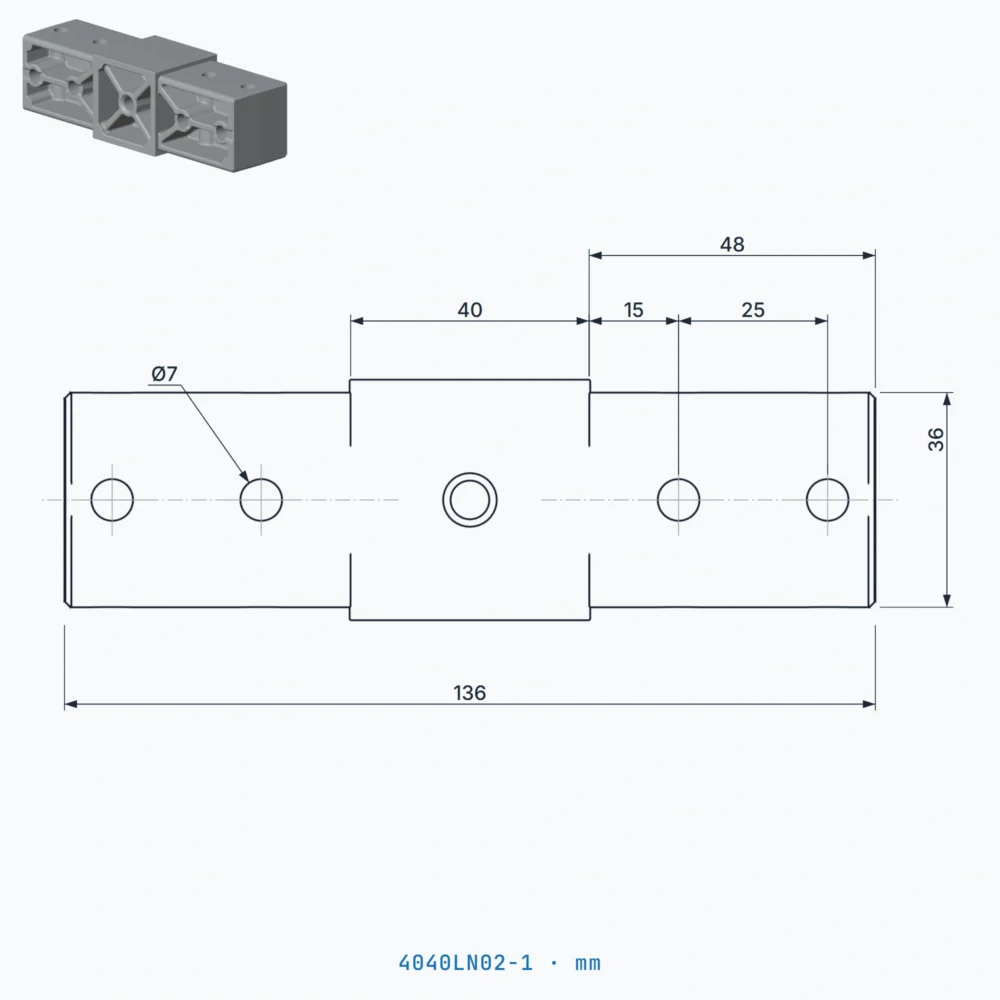 okifix 4040LN02-1 ölçülü teknik çizim (mm)