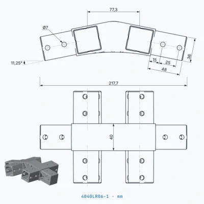 okifix 4040LR06-1 ölçülü teknik çizim (mm)
