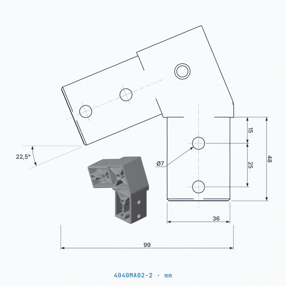 okifix 4040MA02-2 ölçülü teknik çizim (mm)