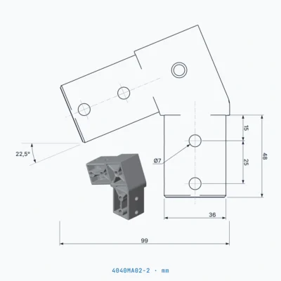 okifix 4040MA02-2 ölçülü teknik çizim (mm)