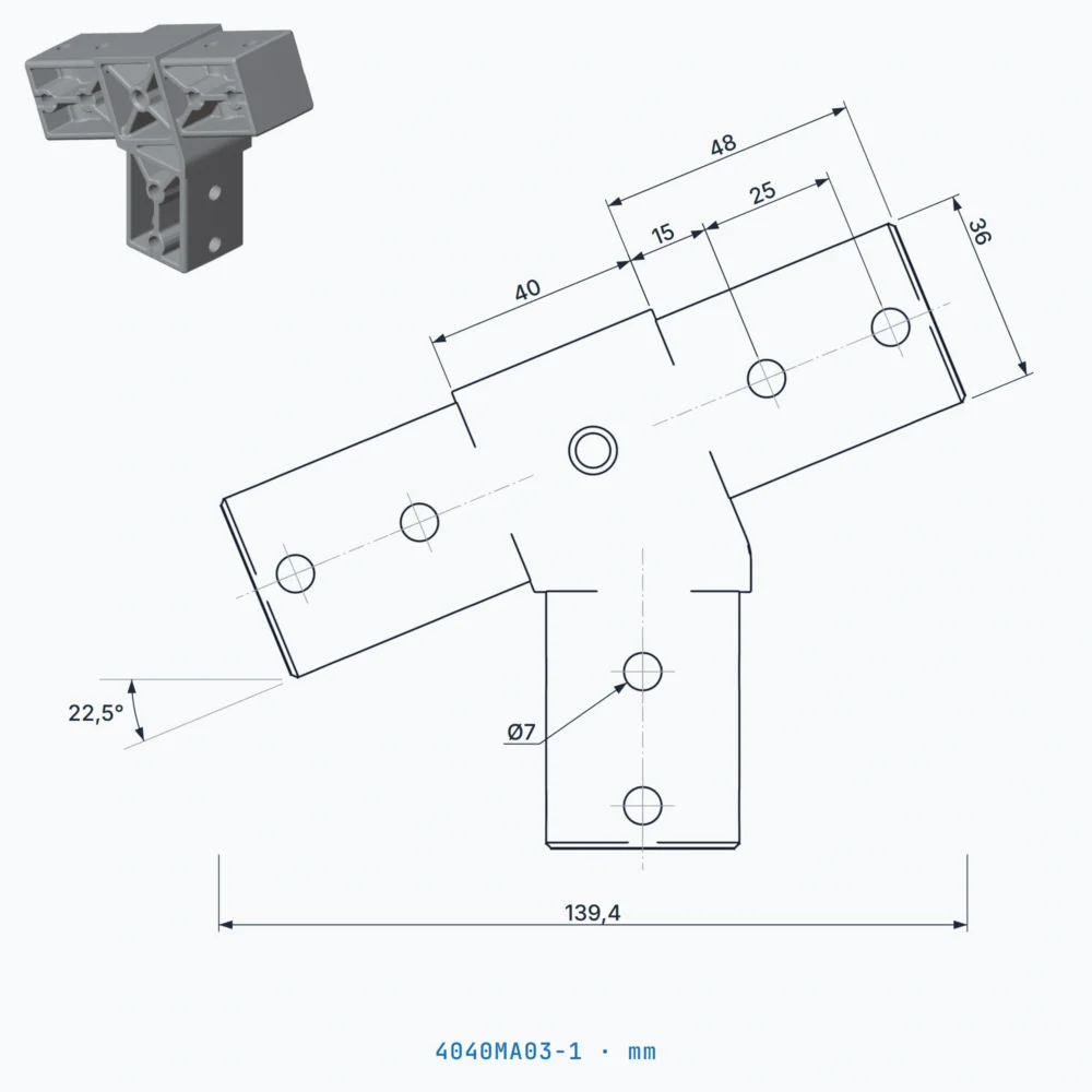 okifix 4040MA03-1 ölçülü teknik çizim (mm)