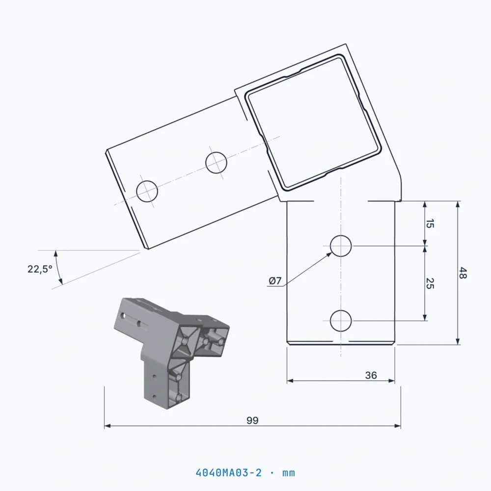 okifix 4040MA03-2 ölçülü teknik çizim (mm)