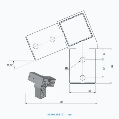 okifix 4040MA03-2 ölçülü teknik çizim (mm)