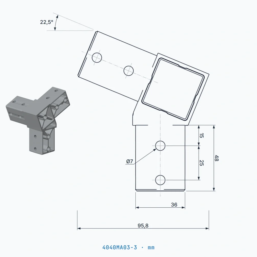okifix 4040MA03-3 ölçülü teknik çizim (mm)