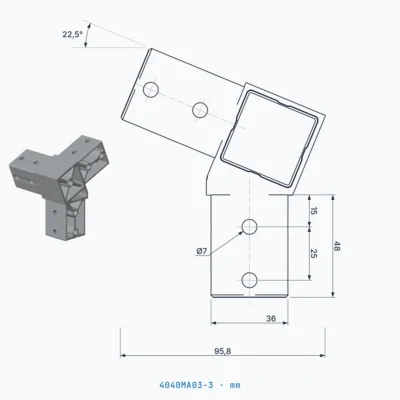 okifix 4040MA03-3 ölçülü teknik çizim (mm)