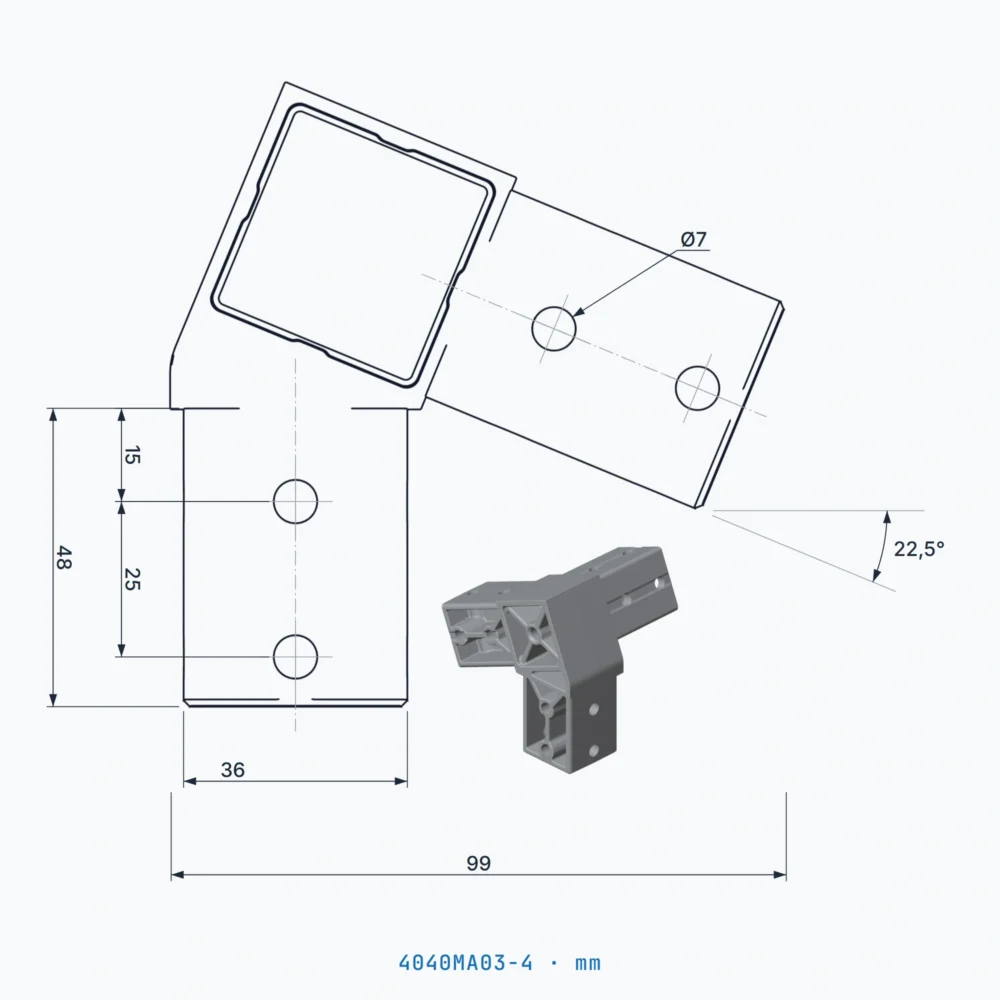 okifix 4040MA03-4 ölçülü teknik çizim (mm)