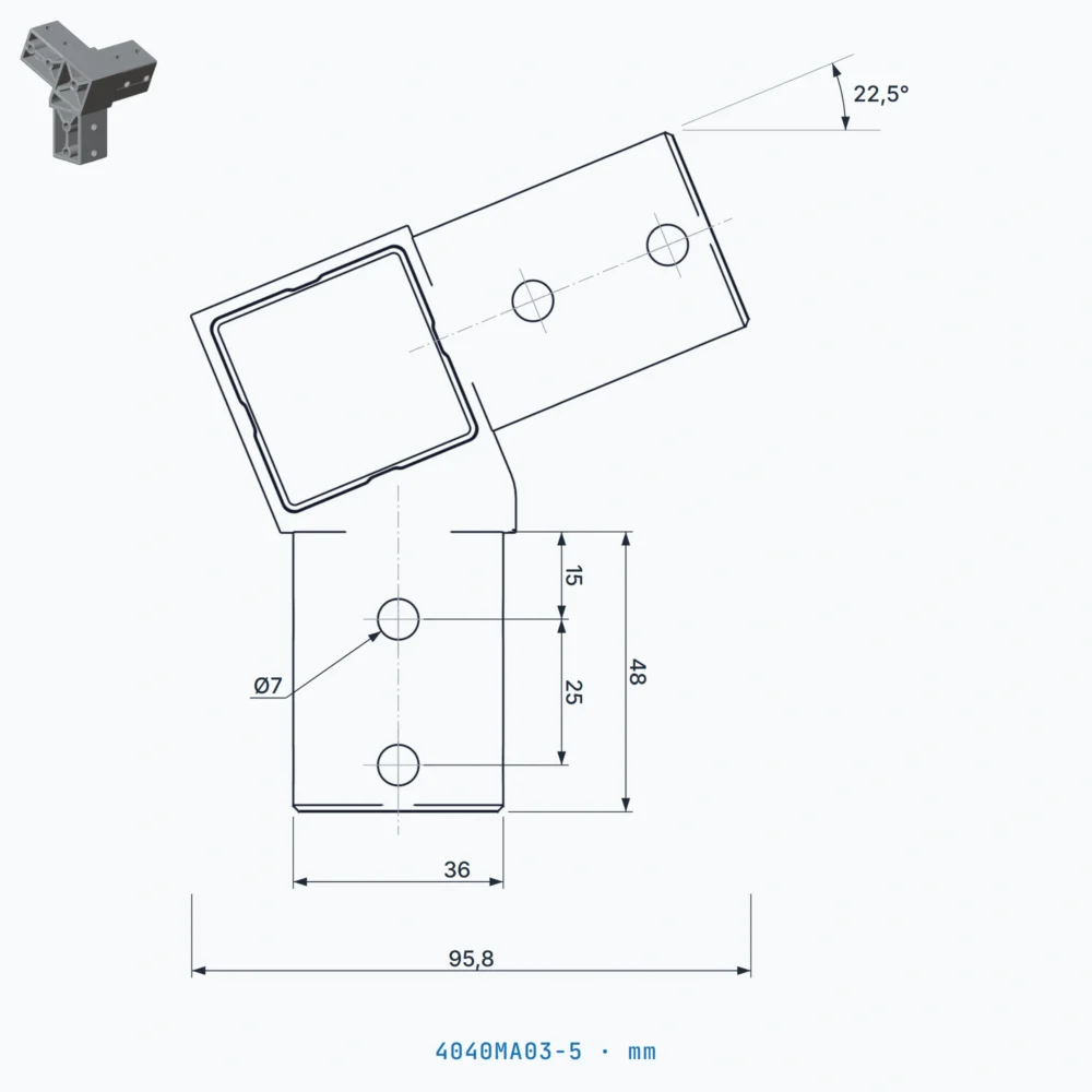 okifix 4040MA03-5 ölçülü teknik çizim (mm)
