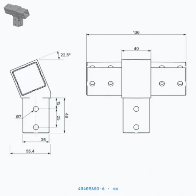 okifix 4040MA03-6 ölçülü teknik çizim (mm)